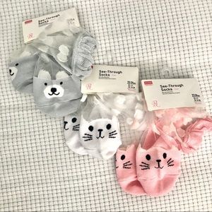 NWT Daiso See-Through Socks Cats Bears White Gray Pink